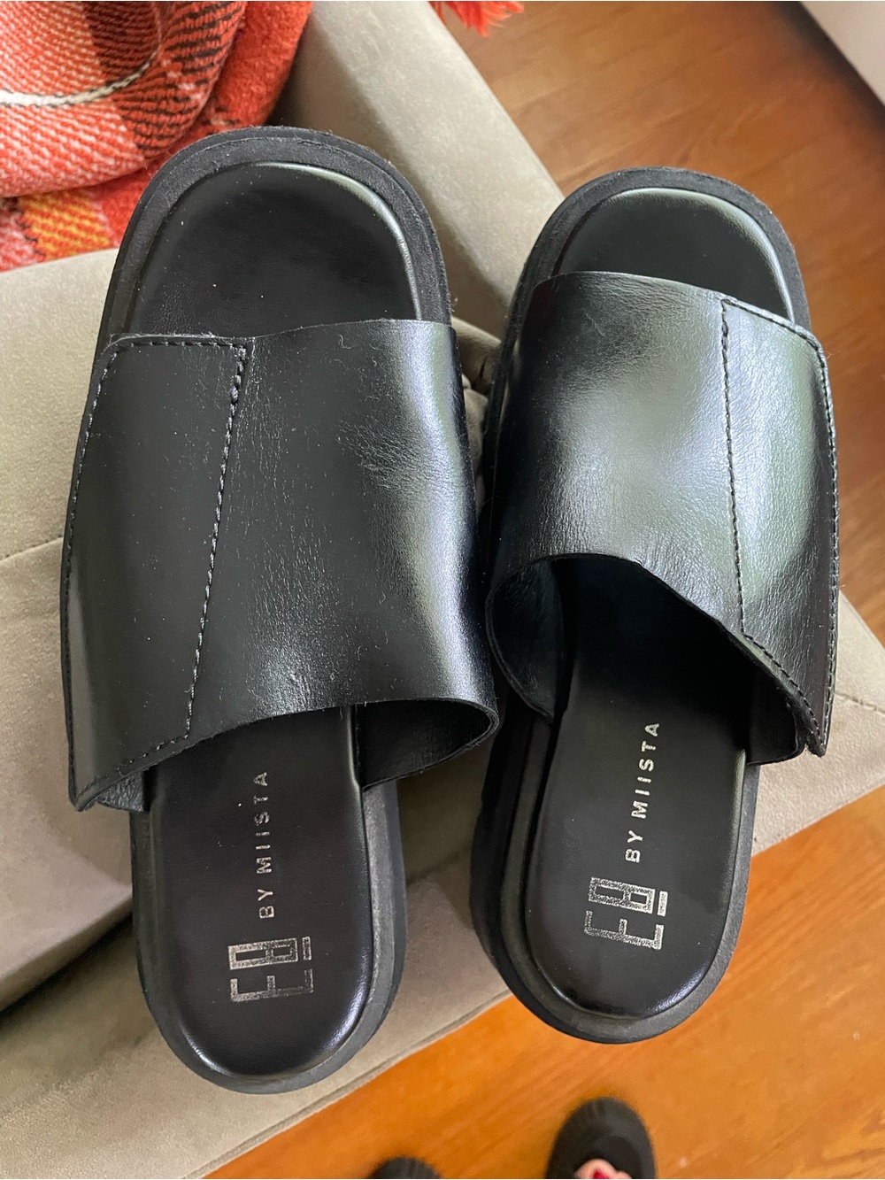 FP E8 by Miista Black Leather Slide Sandals